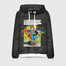 Мужская толстовка 3D с принтом Flash Batman Superman в Белгороде, 100% полиэстер | двухслойный капюшон со шнурком для регулировки, мягкие манжеты на рукавах и по низу толстовки, спереди карман-кенгуру с мягким внутренним слоем. | batman | bruce wayne | dc comics | flash | justice league | superhero | superman | бэтмен | лига справедливости | супермен | флэш