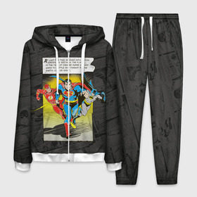 Мужской костюм 3D с принтом Flash, Batman, Superman в Белгороде, 100% полиэстер | Манжеты и пояс оформлены тканевой резинкой, двухслойный капюшон со шнурком для регулировки, карманы спереди | Тематика изображения на принте: batman | bruce wayne | dc comics | flash | justice league | superhero | superman | бэтмен | лига справедливости | супермен | флэш