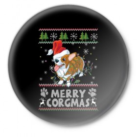 Значок с принтом Christmas dog в Белгороде,  металл | круглая форма, металлическая застежка в виде булавки | Тематика изображения на принте: 
