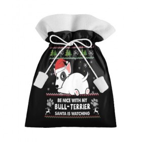 Подарочный 3D мешок с принтом Santa bull Terrier в Белгороде, 100% полиэстер | Размер: 29*39 см | 
