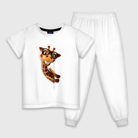 Детская пижама хлопок с принтом Жираф в Белгороде, 100% хлопок |  брюки и футболка прямого кроя, без карманов, на брюках мягкая резинка на поясе и по низу штанин
 | животное | животное в очках | жираф | жираф в очках | забавное | рисунок