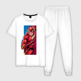 Мужская пижама хлопок с принтом Flash, Justice League в Белгороде, 100% хлопок | брюки и футболка прямого кроя, без карманов, на брюках мягкая резинка на поясе и по низу штанин
 | dc comics | flash | justice league | superhero | лига справедливости | флэш