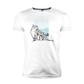 Мужская футболка премиум с принтом Снежный Леопард в Белгороде, 92% хлопок, 8% лайкра | приталенный силуэт, круглый вырез ворота, длина до линии бедра, короткий рукав | Тематика изображения на принте: leopard | snow | winter | зима | леопард | снег | снежный