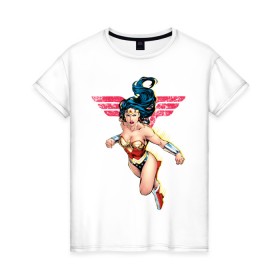 Женская футболка хлопок с принтом Wonder Woman в Белгороде, 100% хлопок | прямой крой, круглый вырез горловины, длина до линии бедер, слегка спущенное плечо | dc comics | justice league | shtatjl | superhero | wonder woman | лига справедливости | чудо женщина