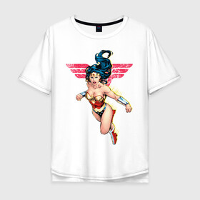Мужская футболка хлопок Oversize с принтом Wonder Woman в Белгороде, 100% хлопок | свободный крой, круглый ворот, “спинка” длиннее передней части | Тематика изображения на принте: dc comics | justice league | shtatjl | superhero | wonder woman | лига справедливости | чудо женщина