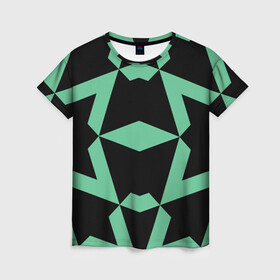 Женская футболка 3D с принтом Abstract zigzag pattern в Белгороде, 100% полиэфир ( синтетическое хлопкоподобное полотно) | прямой крой, круглый вырез горловины, длина до линии бедер | abstract | background | illusion | patter | абстракт | геометрия | зеленый | зигзаг | иллюзия | паттерн | простой | ромб | фигуры | фон | черный