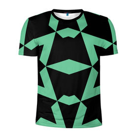 Мужская футболка 3D спортивная с принтом Abstract zigzag pattern в Белгороде, 100% полиэстер с улучшенными характеристиками | приталенный силуэт, круглая горловина, широкие плечи, сужается к линии бедра | abstract | background | illusion | patter | абстракт | геометрия | зеленый | зигзаг | иллюзия | паттерн | простой | ромб | фигуры | фон | черный