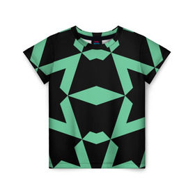Детская футболка 3D с принтом Abstract zigzag pattern в Белгороде, 100% гипоаллергенный полиэфир | прямой крой, круглый вырез горловины, длина до линии бедер, чуть спущенное плечо, ткань немного тянется | abstract | background | illusion | patter | абстракт | геометрия | зеленый | зигзаг | иллюзия | паттерн | простой | ромб | фигуры | фон | черный
