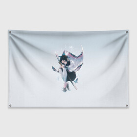 Флаг-баннер с принтом Shinobu Kochou в Белгороде, 100% полиэстер | размер 67 х 109 см, плотность ткани — 95 г/м2; по краям флага есть четыре люверса для крепления | blade of demon | demon slayer | kimetsu no yaiba | kochou | shinobu | клинок | кочо | рассекающий демонов | шинобу
