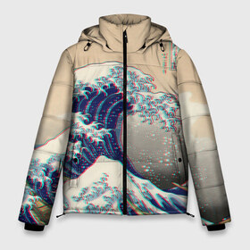 Мужская зимняя куртка 3D с принтом Kanagawa Wave Glitch Art в Белгороде, верх — 100% полиэстер; подкладка — 100% полиэстер; утеплитель — 100% полиэстер | длина ниже бедра, свободный силуэт Оверсайз. Есть воротник-стойка, отстегивающийся капюшон и ветрозащитная планка. 

Боковые карманы с листочкой на кнопках и внутренний карман на молнии. | Тематика изображения на принте: glitch | japan | kanagawa | retro | retro wave | retrowave | vapor | vapor wave | vaporwave | wave | волна канагава | глитч | глич | канагава | ретровейв | ретровэйв | япония