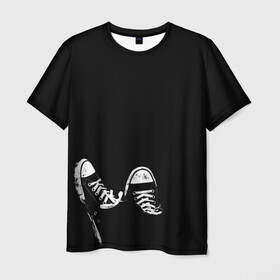 Мужская футболка 3D с принтом Кеды в Белгороде, 100% полиэфир | прямой крой, круглый вырез горловины, длина до линии бедер | кеды | конверс | черный | шнурки