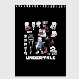 Скетчбук с принтом UNDERTALE в Белгороде, 100% бумага
 | 48 листов, плотность листов — 100 г/м2, плотность картонной обложки — 250 г/м2. Листы скреплены сверху удобной пружинной спиралью | chara | frisk | sans | undertale | андертале | андертейл | игра | подземная история | подземная сказка | санс | ундертале | фриск | чара