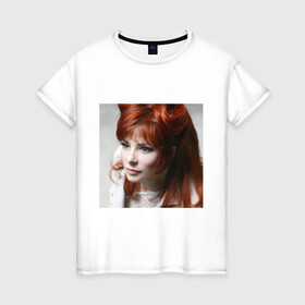Женская футболка хлопок с принтом Mylene Farmer в Белгороде, 100% хлопок | прямой крой, круглый вырез горловины, длина до линии бедер, слегка спущенное плечо | певица