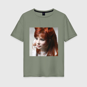 Женская футболка хлопок Oversize с принтом Mylene Farmer в Белгороде, 100% хлопок | свободный крой, круглый ворот, спущенный рукав, длина до линии бедер
 | певица