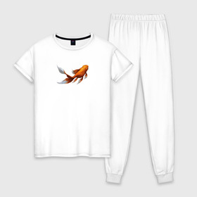 Женская пижама хлопок с принтом Золотая Рыбка в Белгороде, 100% хлопок | брюки и футболка прямого кроя, без карманов, на брюках мягкая резинка на поясе и по низу штанин | золотая рыбка | рыба. рисунок