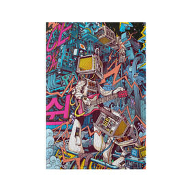 Обложка для паспорта матовая кожа с принтом Space Hardrock Machine в Белгороде, натуральная матовая кожа | размер 19,3 х 13,7 см; прозрачные пластиковые крепления | rock | гитара | космонавт | космос | музыка | робот | рок | хард рок | электроника | электронная музыка