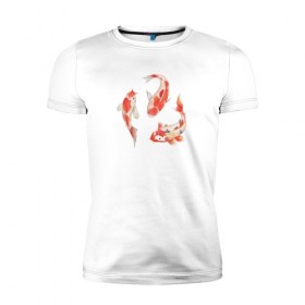 Мужская футболка премиум с принтом Карп Кои в Белгороде, 92% хлопок, 8% лайкра | приталенный силуэт, круглый вырез ворота, длина до линии бедра, короткий рукав | карп | карп кои | рисунок | рыба