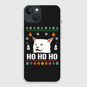 Чехол для iPhone 13 с принтом Woman Yelling at Cat в Белгороде,  |  | cat | cats | christmas | mem | meme | memes | new year | xmas | вязаный | женщина | кот | кричит | мем | мемы | на кота | новый год | рождество | свитер