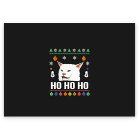 Поздравительная открытка с принтом Woman Yelling at Cat в Белгороде, 100% бумага | плотность бумаги 280 г/м2, матовая, на обратной стороне линовка и место для марки
 | Тематика изображения на принте: cat | cats | christmas | mem | meme | memes | new year | xmas | вязаный | женщина | кот | кричит | мем | мемы | на кота | новый год | рождество | свитер