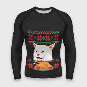 Мужской рашгард 3D с принтом Woman Yelling at Cat в Белгороде,  |  | Тематика изображения на принте: cat | cats | christmas | mem | meme | memes | new year | xmas | вязаный | женщина | кот | кричит | мем | мемы | на кота | новый год | рождество | свитер