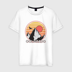 Мужская футболка хлопок с принтом Колорадо в Белгороде, 100% хлопок | прямой крой, круглый вырез горловины, длина до линии бедер, слегка спущенное плечо. | colorado | горы | сша | туризм | штат