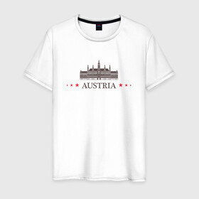 Мужская футболка хлопок с принтом Австрия в Белгороде, 100% хлопок | прямой крой, круглый вырез горловины, длина до линии бедер, слегка спущенное плечо. | вена | достопримечательность | ратуша | страна