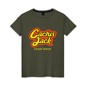 Женская футболка хлопок с принтом Cactus Jack в Белгороде, 100% хлопок | прямой крой, круглый вырез горловины, длина до линии бедер, слегка спущенное плечо | reeses puffs | travis scott | джэк | кактус | трэвис скотт
