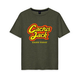Женская футболка хлопок Oversize с принтом Cactus Jack в Белгороде, 100% хлопок | свободный крой, круглый ворот, спущенный рукав, длина до линии бедер
 | reeses puffs | travis scott | джэк | кактус | трэвис скотт
