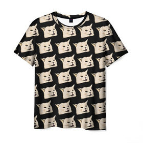 Мужская футболка 3D с принтом woman yelling at cat в Белгороде, 100% полиэфир | прямой крой, круглый вырез горловины, длина до линии бедер | Тематика изображения на принте: mem | woman yelling at cat | женщина кричит на кота | мем