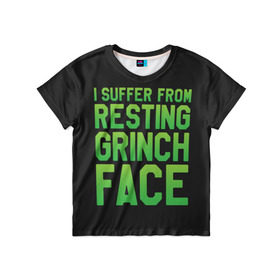 Детская футболка 3D с принтом Grinch Face в Белгороде, 100% гипоаллергенный полиэфир | прямой крой, круглый вырез горловины, длина до линии бедер, чуть спущенное плечо, ткань немного тянется | 