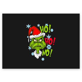 Поздравительная открытка с принтом Grinch Face No! No! No! в Белгороде, 100% бумага | плотность бумаги 280 г/м2, матовая, на обратной стороне линовка и место для марки
 | Тематика изображения на принте: christmas | claus | grinch stole | how the | jingle | merry | santa | гринч | гуманоид | диккенс | ктоград | олени | рождество | снежинки | чарльз