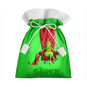 Подарочный 3D мешок с принтом The Grinch в Белгороде, 100% полиэстер | Размер: 29*39 см | christmas | claus | grinch stole | how the | jingle | merry | santa | гринч | гуманоид | диккенс | ктоград | олени | рождество | снежинки | чарльз