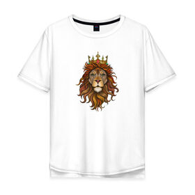 Мужская футболка хлопок Oversize с принтом Король Лев в Белгороде, 100% хлопок | свободный крой, круглый ворот, “спинка” длиннее передней части | голова животного | король лев | корона | лев | рисунок
