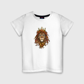 Детская футболка хлопок с принтом Король Лев в Белгороде, 100% хлопок | круглый вырез горловины, полуприлегающий силуэт, длина до линии бедер | голова животного | король лев | корона | лев | рисунок