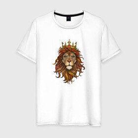 Мужская футболка хлопок с принтом Король Лев в Белгороде, 100% хлопок | прямой крой, круглый вырез горловины, длина до линии бедер, слегка спущенное плечо. | голова животного | король лев | корона | лев | рисунок