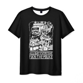 Мужская футболка 3D с принтом Fuck the police в Белгороде, 100% полиэфир | прямой крой, круглый вырез горловины, длина до линии бедер | Тематика изображения на принте: hooligan | police | протест