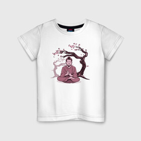 Детская футболка хлопок с принтом Будда Сакура в Белгороде, 100% хлопок | круглый вырез горловины, полуприлегающий силуэт, длина до линии бедер | buddha | medidate | medidation | sakura | yoga | буда | будда | йога | медитация | сакура | япония