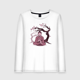 Женский лонгслив хлопок с принтом Будда Сакура в Белгороде, 100% хлопок |  | buddha | medidate | medidation | sakura | yoga | буда | будда | йога | медитация | сакура | япония