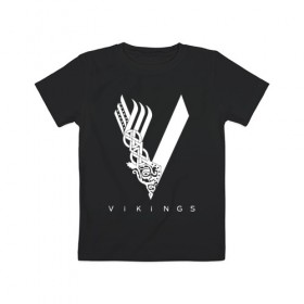 Детская футболка хлопок с принтом VIKINGS. в Белгороде, 100% хлопок | круглый вырез горловины, полуприлегающий силуэт, длина до линии бедер | series | series vikings | vikings | викинги | сериал | сериал викинги