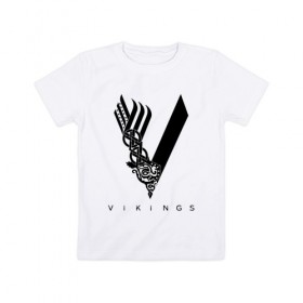 Детская футболка хлопок с принтом VIKINGS. в Белгороде, 100% хлопок | круглый вырез горловины, полуприлегающий силуэт, длина до линии бедер | series | series vikings | vikings | викинги | сериал | сериал викинги
