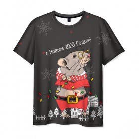Мужская футболка 3D с принтом с Новым 2020 годом! в Белгороде, 100% полиэфир | прямой крой, круглый вырез горловины, длина до линии бедер | 2020 | mouse | rat | годкрысы | годмыши | зима | зимняя | крыса | мороз | мышка | мышь | новогодняя | новый год | новый год 2020 | рождество | симолгода | снег | холод