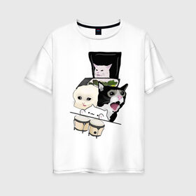 Женская футболка хлопок Oversize с принтом woman yelling at cat в Белгороде, 100% хлопок | свободный крой, круглый ворот, спущенный рукав, длина до линии бедер
 | mem | woman yelling at cat | женщина кричит на кота | мем