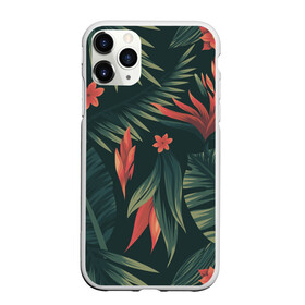 Чехол для iPhone 11 Pro матовый с принтом Тропический комуфляж в Белгороде, Силикон |  | букет | бутон | джунгли | зелёный | красный | лепестки | лепесток | лес | листья | папоротник | синий | тропики | цветок