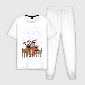 Мужская пижама хлопок с принтом THE HATTERS: Дед Мороз не показывает слёз в Белгороде, 100% хлопок | брюки и футболка прямого кроя, без карманов, на брюках мягкая резинка на поясе и по низу штанин
 | hatters | дед мороз | джипси | музыченко | новый год | олень | рождество | рок | ска | снег | снежинки | фолк | шляпники