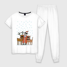 Женская пижама хлопок с принтом THE HATTERS: Дед Мороз не показывает слёз в Белгороде, 100% хлопок | брюки и футболка прямого кроя, без карманов, на брюках мягкая резинка на поясе и по низу штанин | hatters | дед мороз | джипси | музыченко | новый год | олень | рождество | рок | ска | снег | снежинки | фолк | шляпники