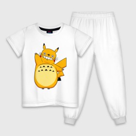 Детская пижама хлопок с принтом Pika Totoro в Белгороде, 100% хлопок |  брюки и футболка прямого кроя, без карманов, на брюках мягкая резинка на поясе и по низу штанин
 | forest | friend | ghibli | japan | keeper | miyazaki | nature | neigbor | neighbour | pikachu | pokemon | totoro | анимация | аниме | гибли | друг | животные | лес | любовь | милый | мир | миядзаки | мульт | мультфильм | пика | пикачу | покемон | приключе