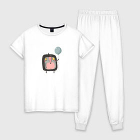 Женская пижама хлопок с принтом Ёжик в Белгороде, 100% хлопок | брюки и футболка прямого кроя, без карманов, на брюках мягкая резинка на поясе и по низу штанин | cartoon | ёжик | шарик