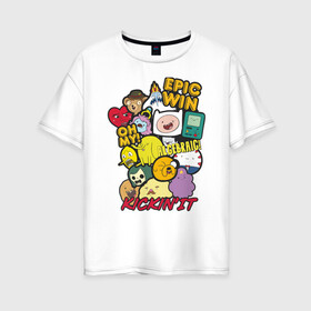Женская футболка хлопок Oversize с принтом Heroes Adventure Time в Белгороде, 100% хлопок | свободный крой, круглый ворот, спущенный рукав, длина до линии бедер
 | adventure time | bmo | dsgngerzen | finn | ice king | jake | princess bubblegum | vdgerir | время приключений | парнишка | пёс | пес джейк | фин | финн и джейк