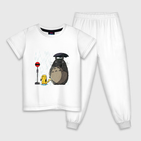 Детская пижама хлопок с принтом Тоторо под дождём в Белгороде, 100% хлопок |  брюки и футболка прямого кроя, без карманов, на брюках мягкая резинка на поясе и по низу штанин
 | forest | friend | ghibli | japan | keeper | miyazaki | nature | neigbor | neighbour | totoro | анимация | аниме | гибли | друг | животные | лес | любовь | милый | мир | миядзаки | мульт | мультфильм | пика | пикачу | покемон | приключения
