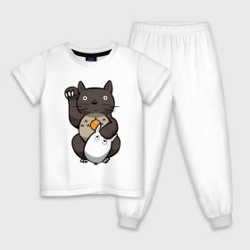 Детская пижама хлопок с принтом Totoro Maneki Neko в Белгороде, 100% хлопок |  брюки и футболка прямого кроя, без карманов, на брюках мягкая резинка на поясе и по низу штанин
 | Тематика изображения на принте: cat | forest | friend | ghibli | japan | keeper | miyazaki | nature | neigbor | neighbour | totoro | анимация | аниме | гибли | друг | животные | кот | котенок | котик | кошка | лес | любовь | милый | мир | миядзаки | мульт | мультфильм